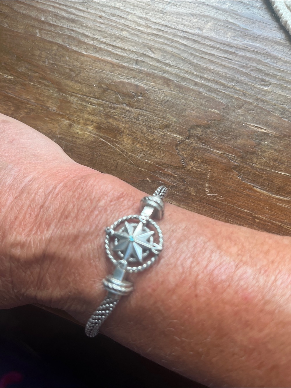 Sterling Silver Compass Bracelet with Turquoise Accent